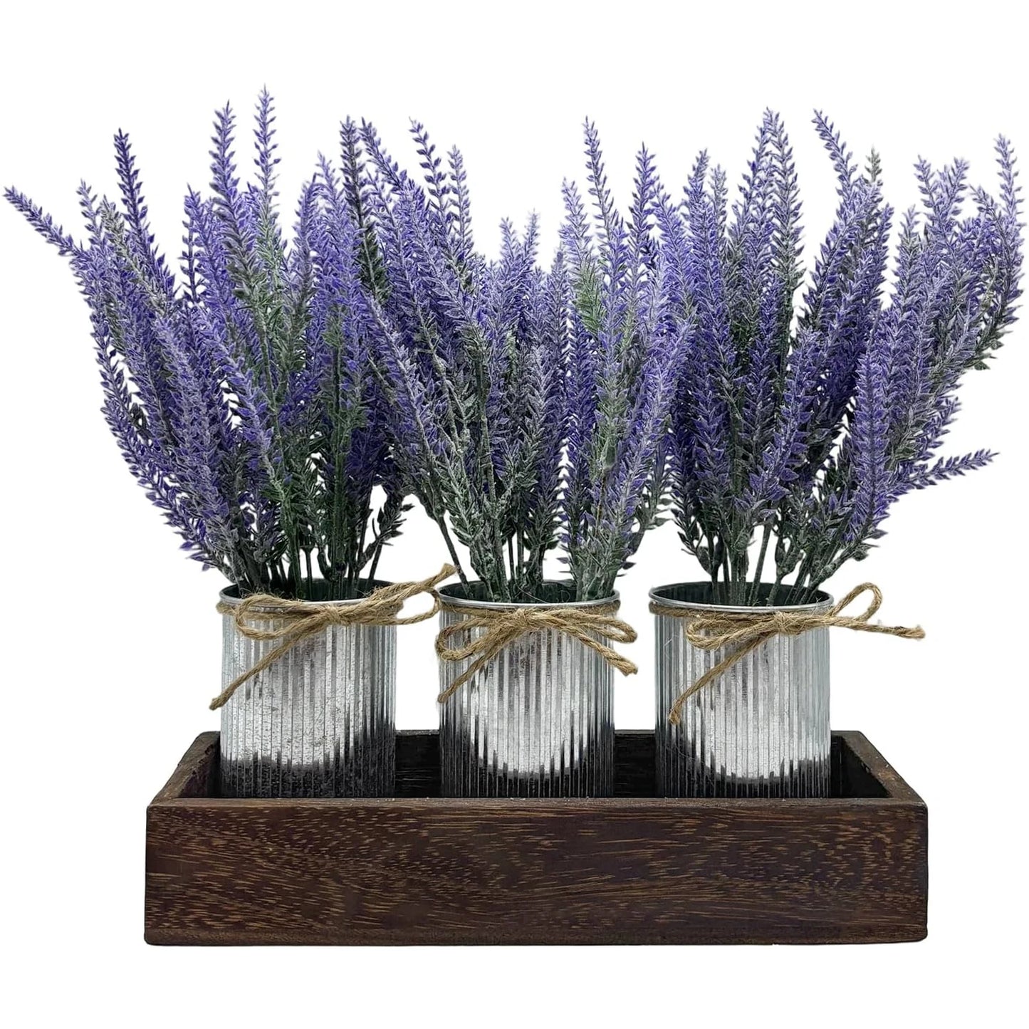 HiMISS Artificial Lavender Flowers With Wood Tray Centerpiece Set