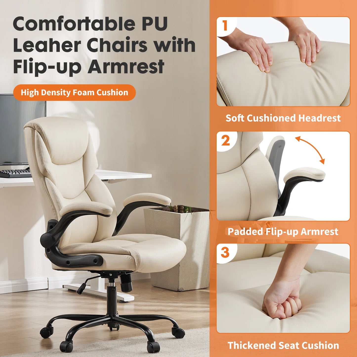 JHK Ergonomic Heavy Duty Office Chair Adjustable Flip Up Arms