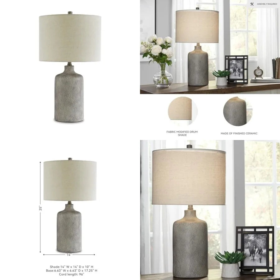 Modern Solar Ceramic Table Lamp With Natural Stone Finish