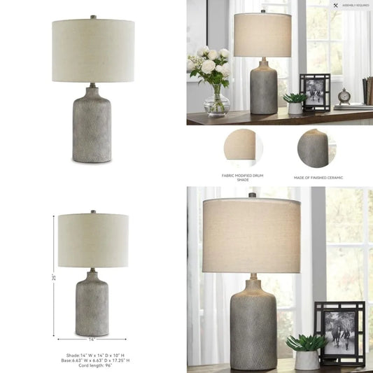 Modern Solar Ceramic Table Lamp With Natural Stone Finish