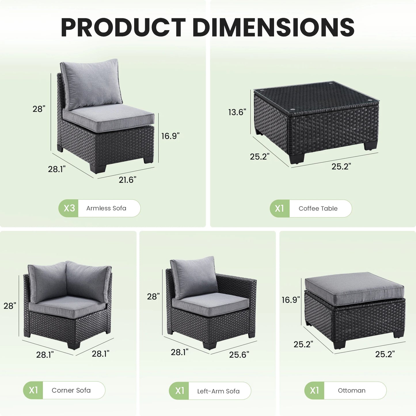 Farini Patio Sectional Sofa Set With Ottoman And All Weather Fabric