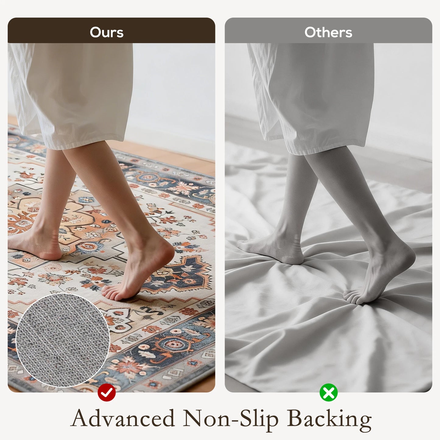 Machine Washable Vintage Oriental Medallion Polyester Floor Mat