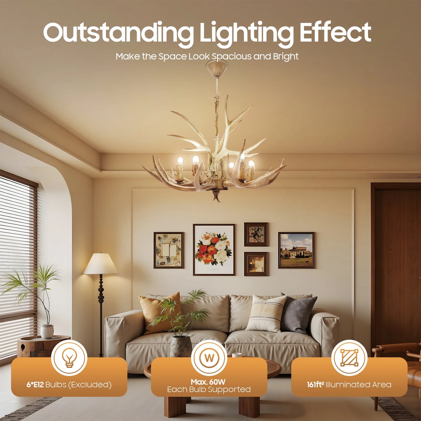 Retro Deer Antler Six Light Pendant Ceiling Fixture