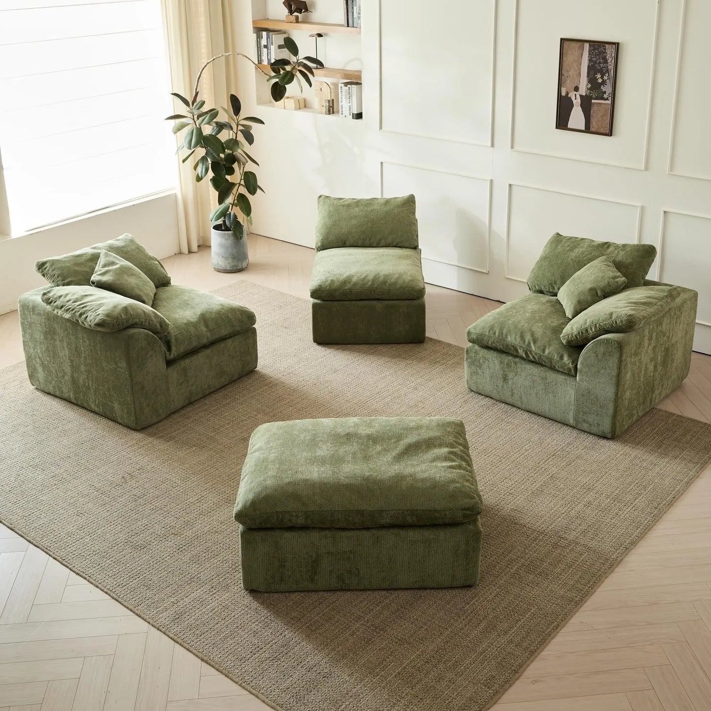Yeflixvrau Modern Cloud L-Shaped Chenille Fabric Sofa Ottoman