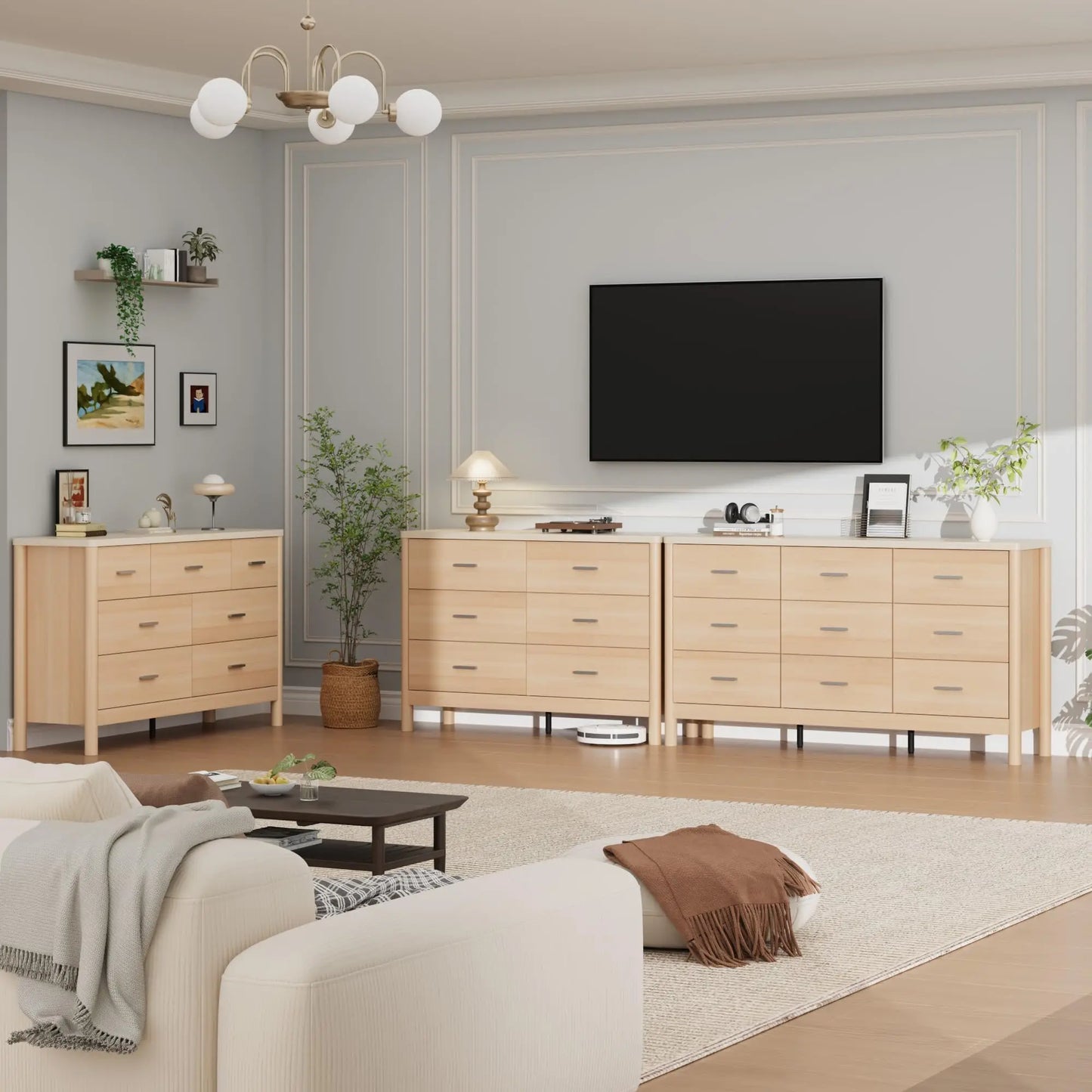 HiMISS 6 Drawer Wooden Dresser and TV Storage Cabinet