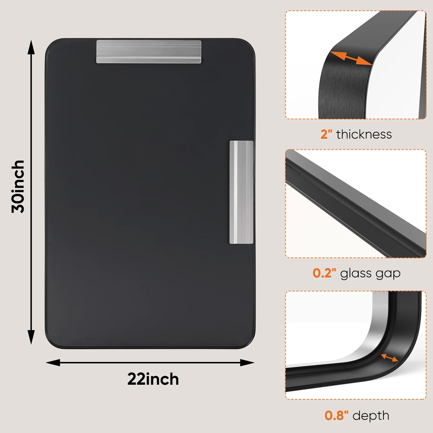 JHK Matte Metal Framed Bathroom Mirror With Tempered Glass