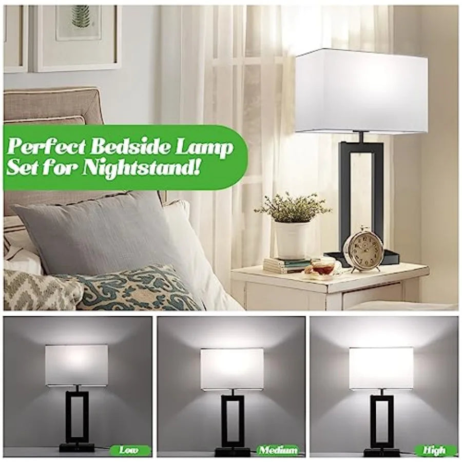 Touch Control Dimmable Table Lamp Set With Usb Charging Ports