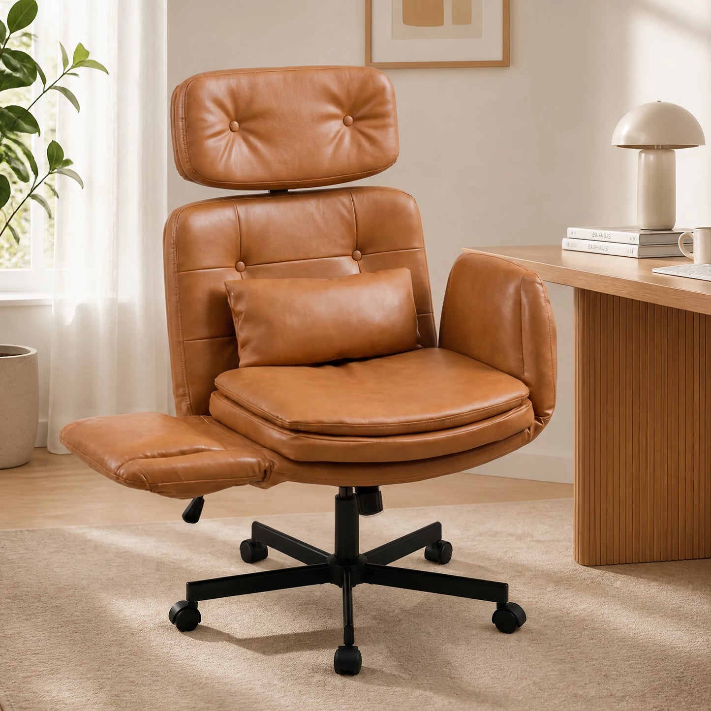 TCGBKAF Ergonomic PU Leather Criss Cross Swivel Office Chair