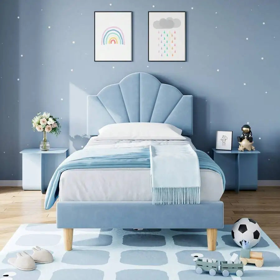 Velvet Upholstered Platform Bed Frame With Adjustable Headboard