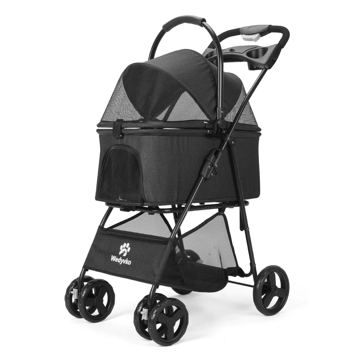 Compact Folding Pet Stroller With Removable Carrier For Dogs