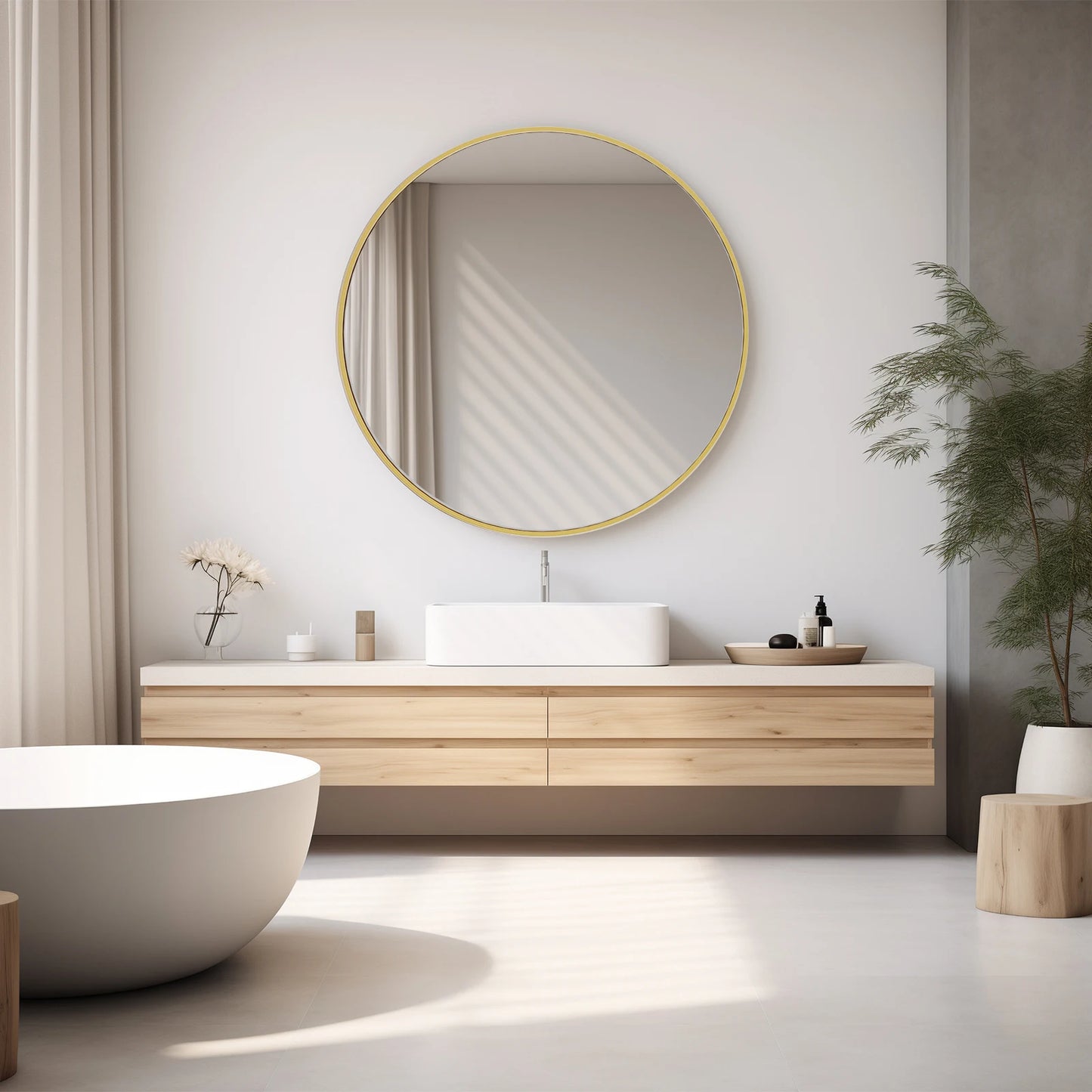 JHK Modern Round Vanity Mirror Metal Frame For Home Decor