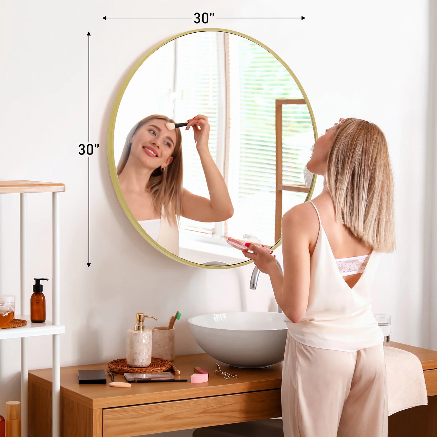 JHK Modern Round Vanity Mirror Metal Frame For Home Decor