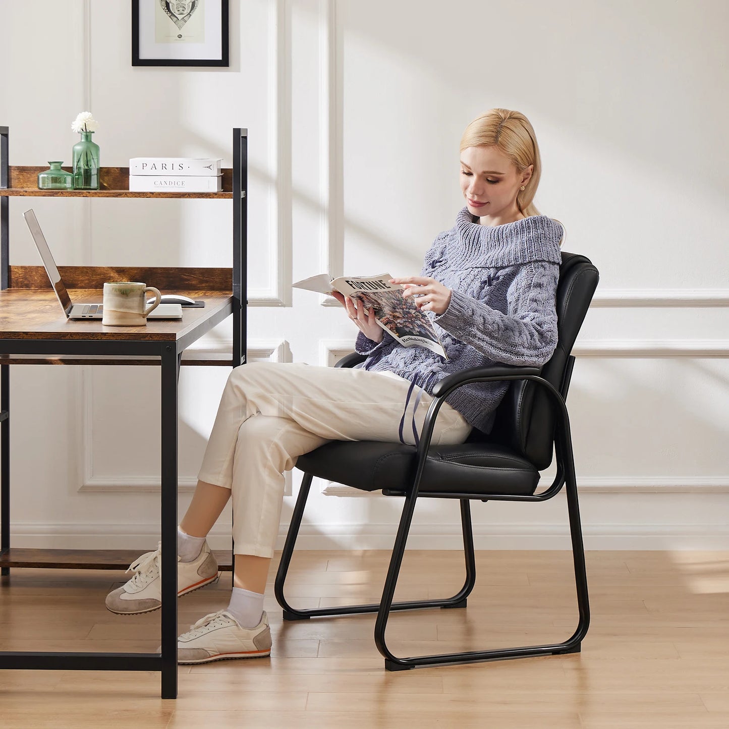 JHK Ergonomic PU Leather Office Chair With Padded Backrest