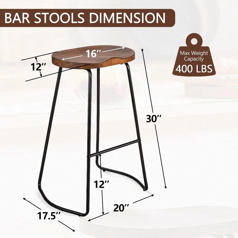 Rustic Solid Wood Counter Height Saddle Seat Bar Stools