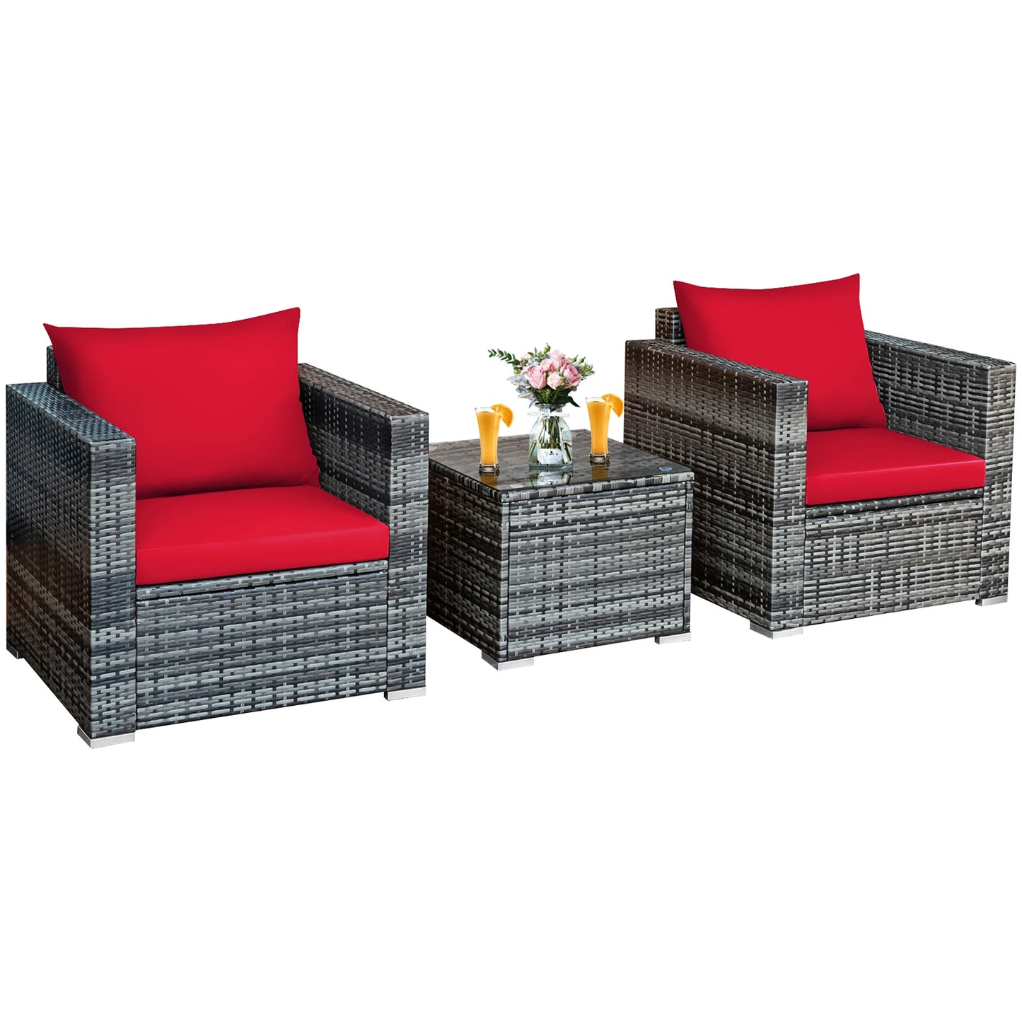 Homasis Rattan Patio Bistro Set With Cushioned Chairs And Table