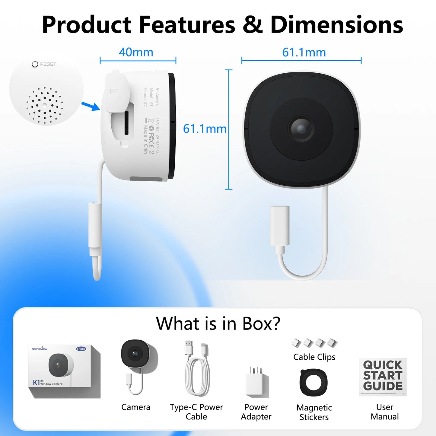 Wansview 2K WiFi Indoor Window Camera With Color Night Vision