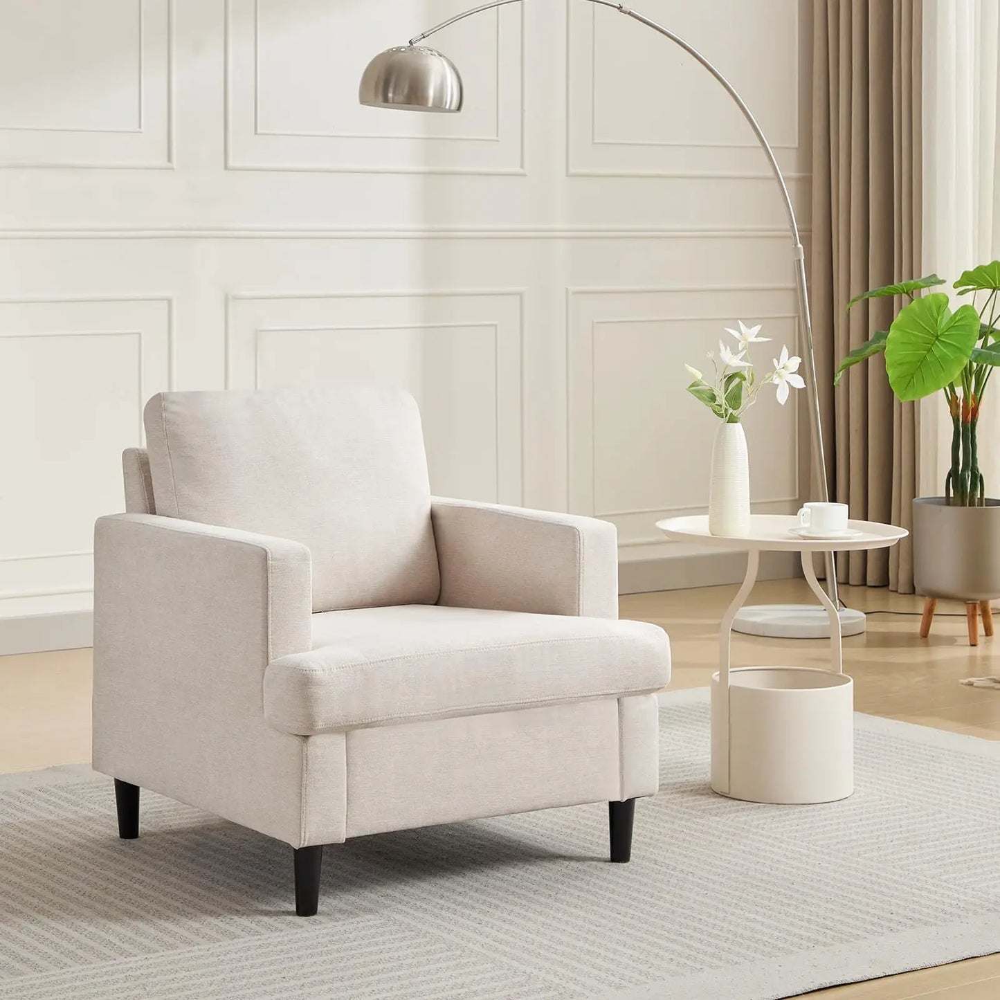 Modern Linen Upholstered Accent Chair For Home Living Room