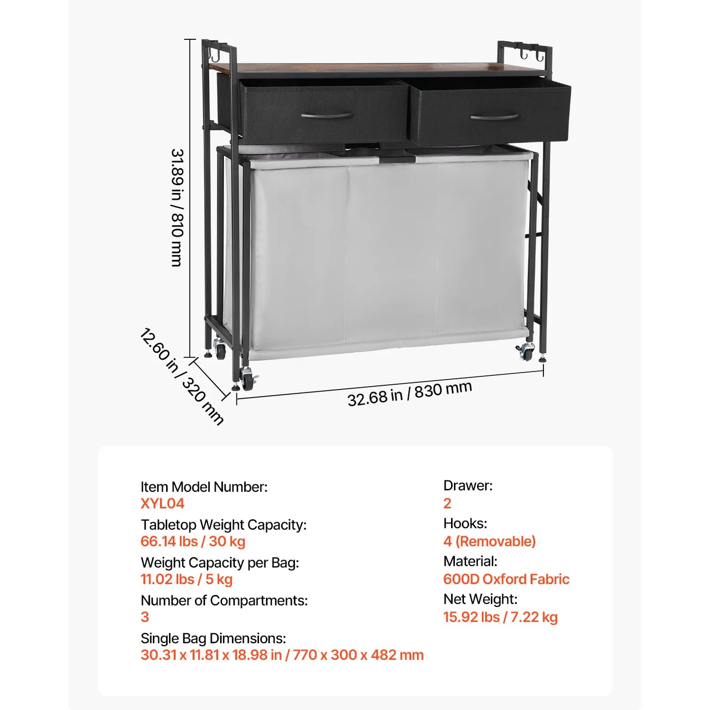 SucceBuy Dual Compartment Laundry Sorter Basket With Metal Frame