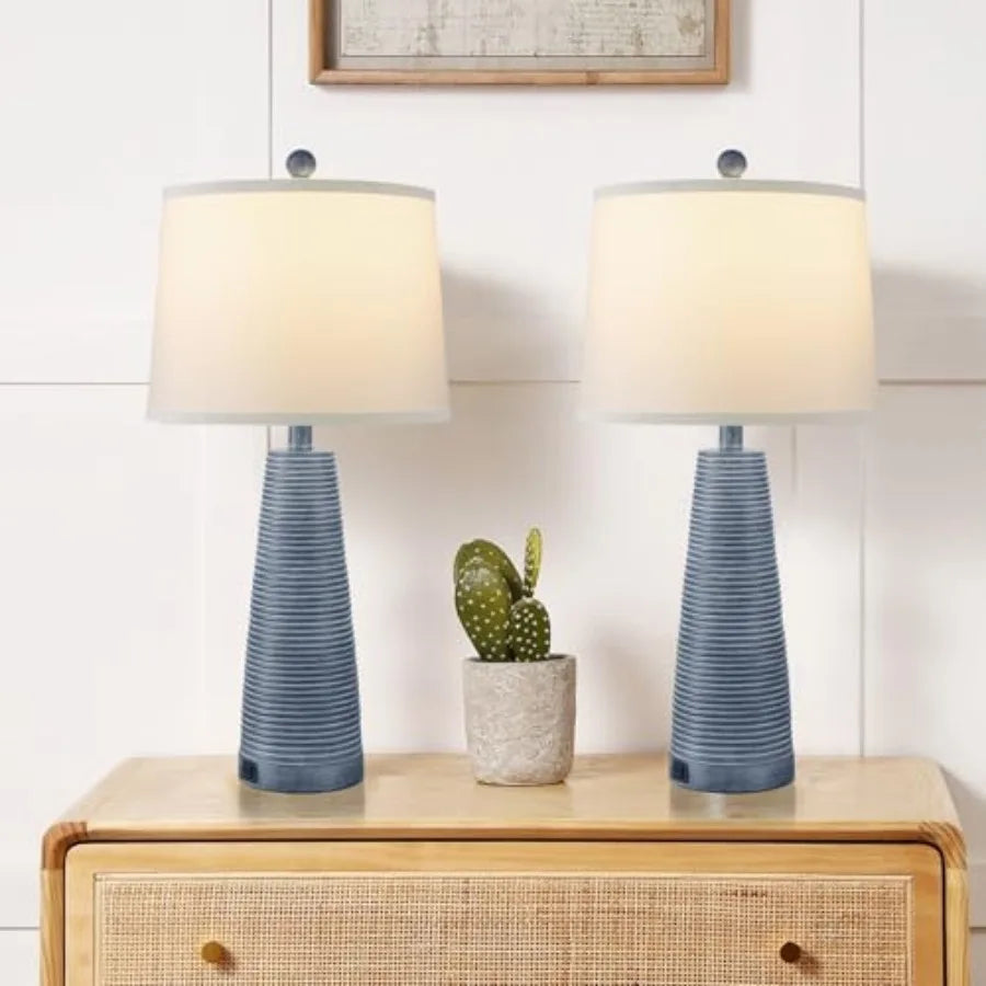 Solar Rustic Farmhouse Bedside Lamp Set Three Way Dimmable Light