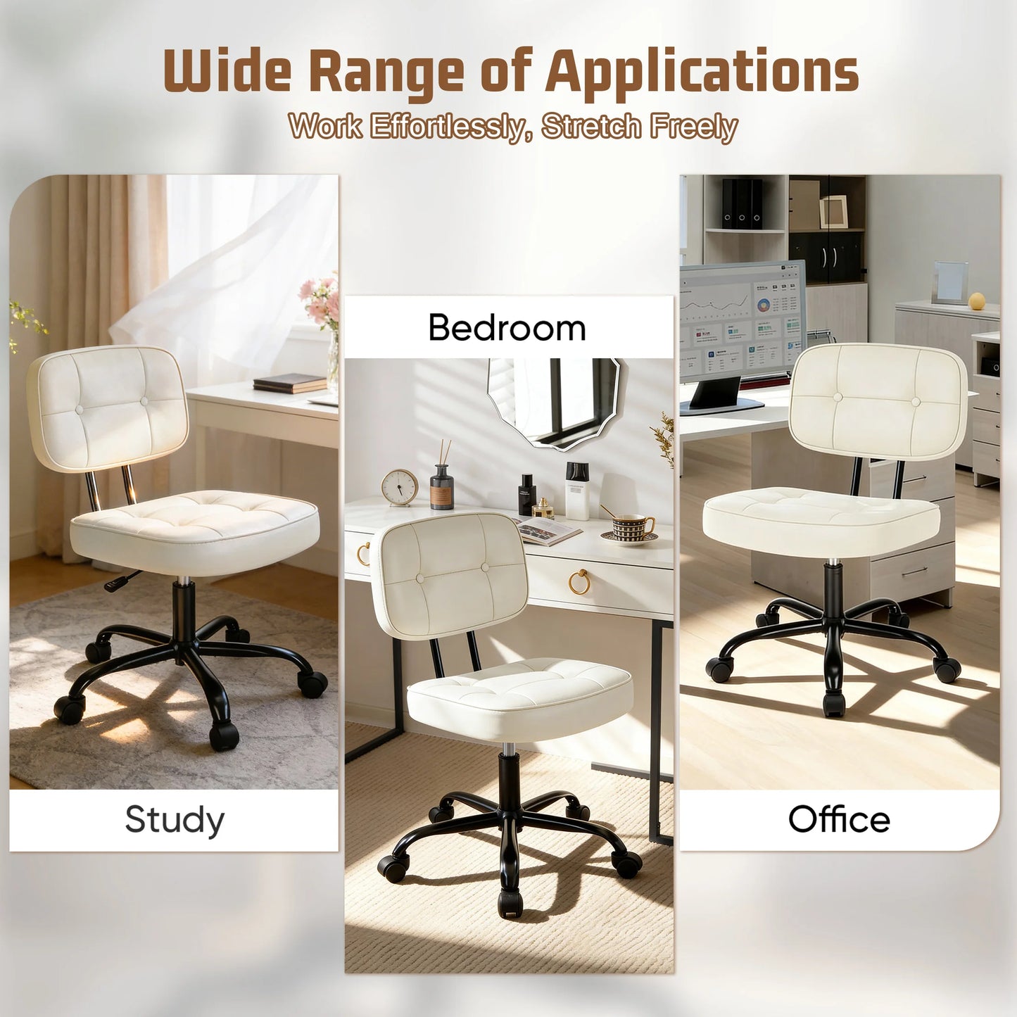 JHK Armless PU Leather Ergonomic Office Chair With Lumbar Support
