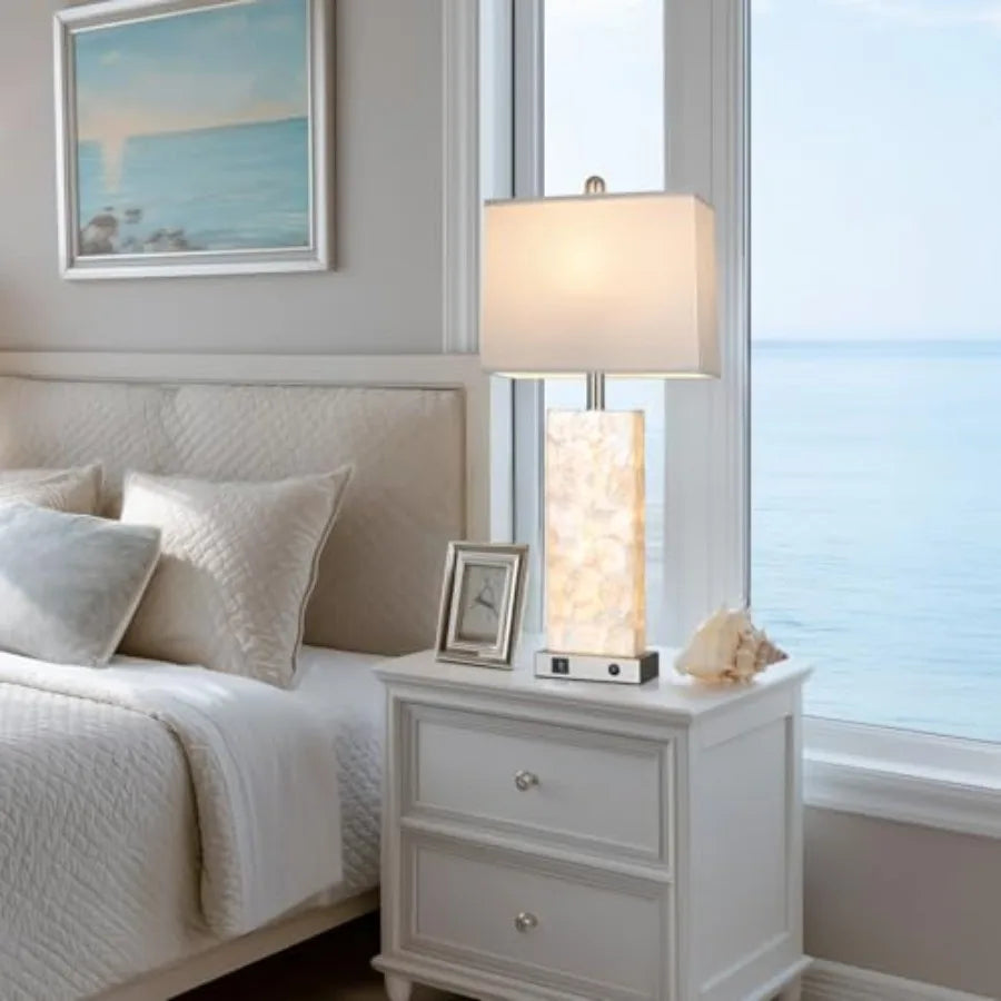 Solar Sea Shell Table Lamp With USB And Night Light