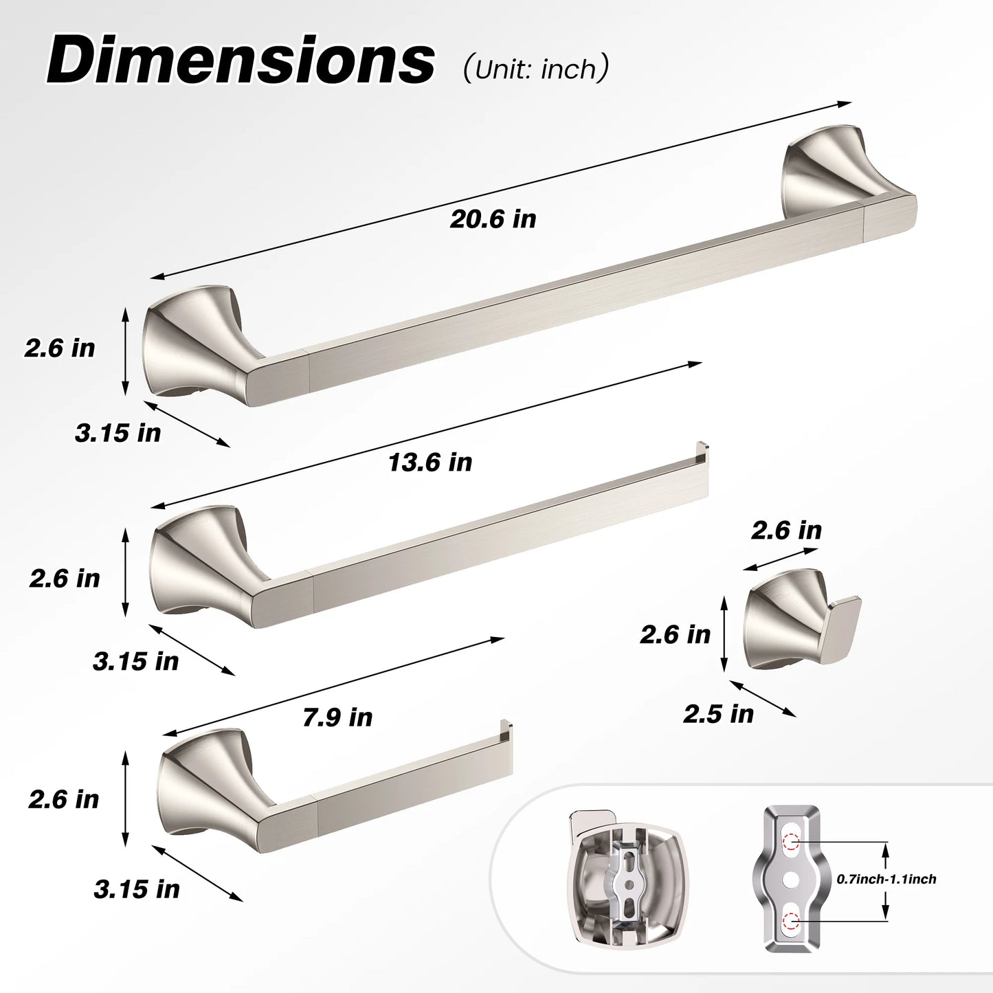 Wall Mount Five Piece Bathroom Hardware Set With Towel Ring