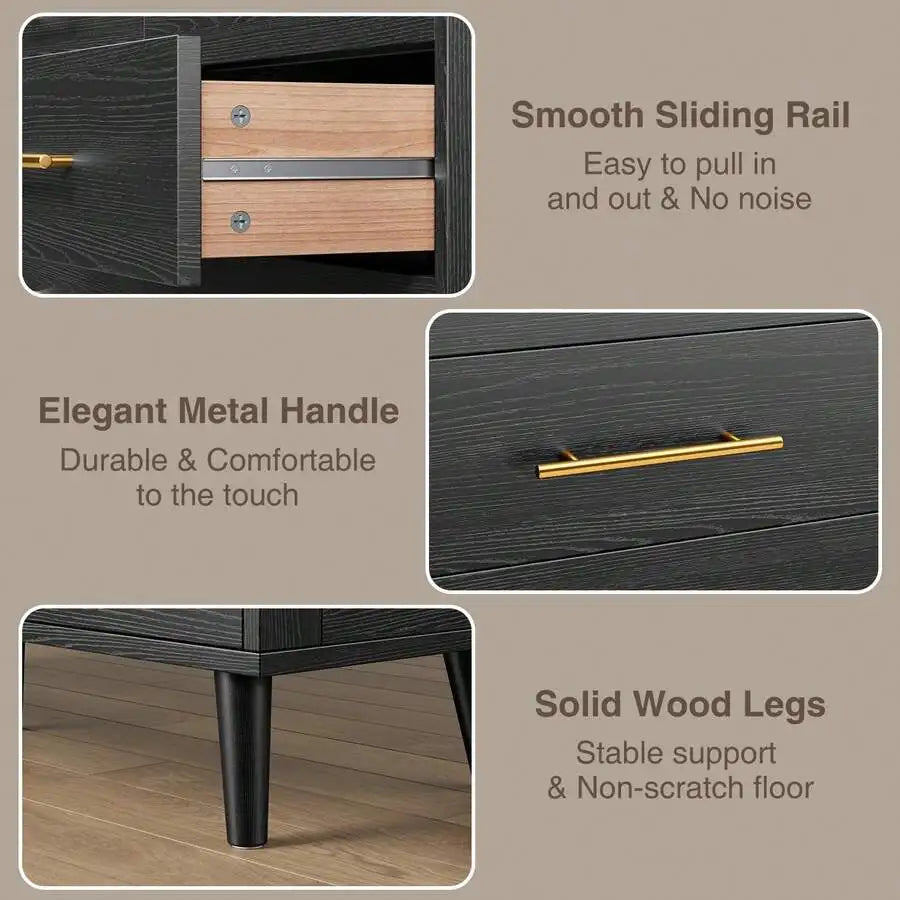 Wood 6 Drawer Dresser With Metal Frame Storage Cabinet