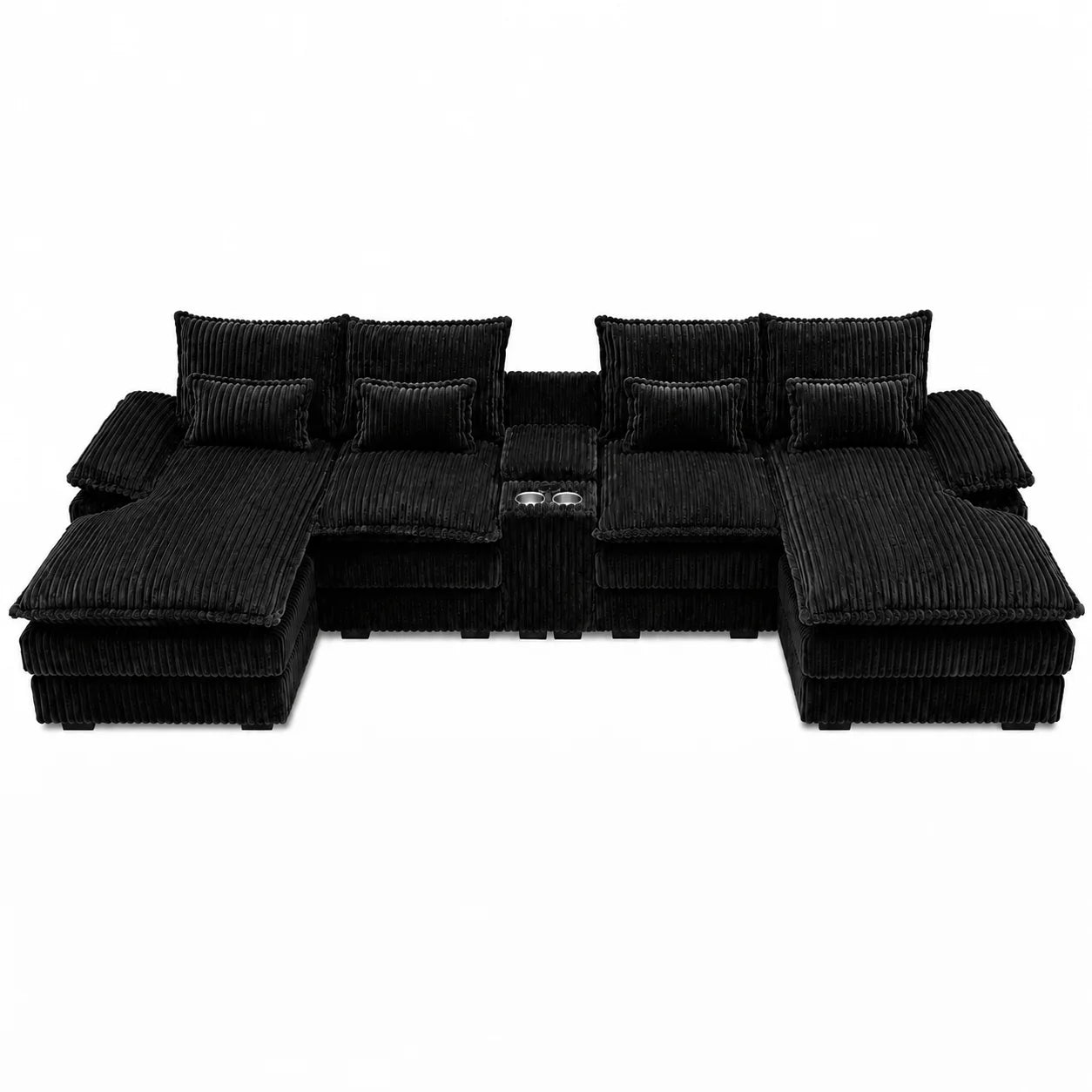 Modular Corduroy Sectional Sofa With Console And USB Charging Ports