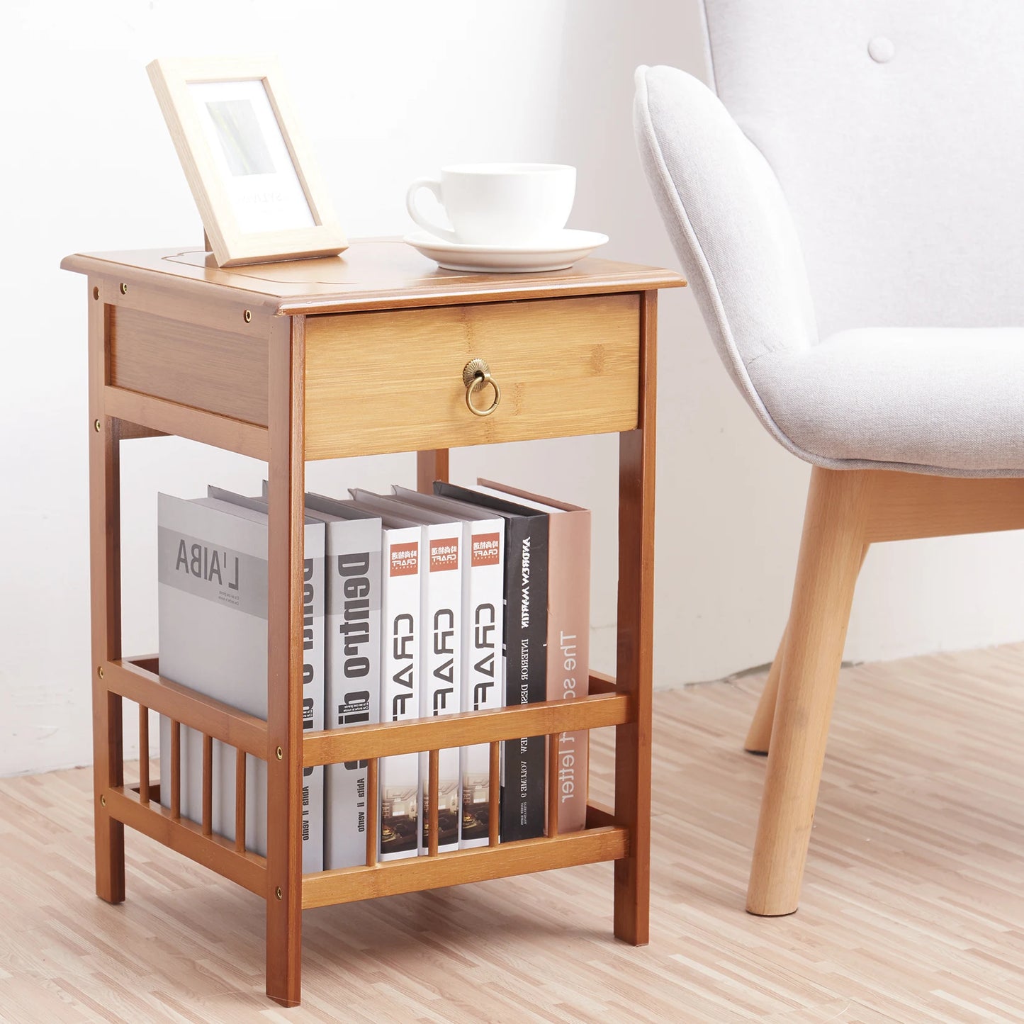 Luvodi Multifunctional Bamboo Bedside Table With Drawer Nightstand