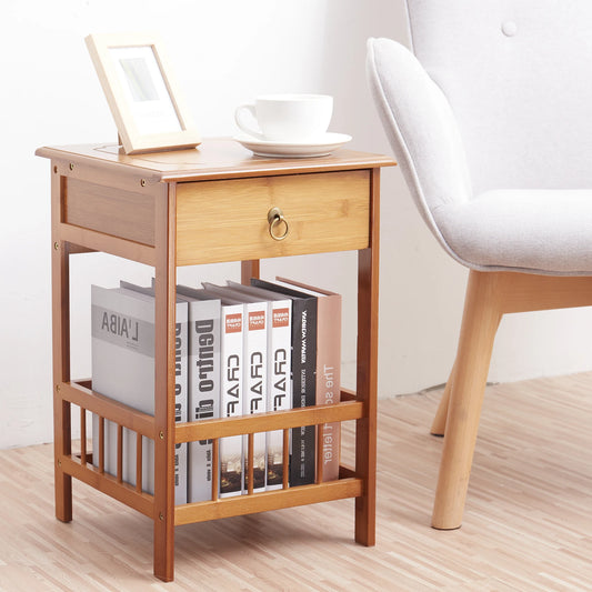 Luvodi Multifunctional Bamboo Bedside Table With Drawer Nightstand