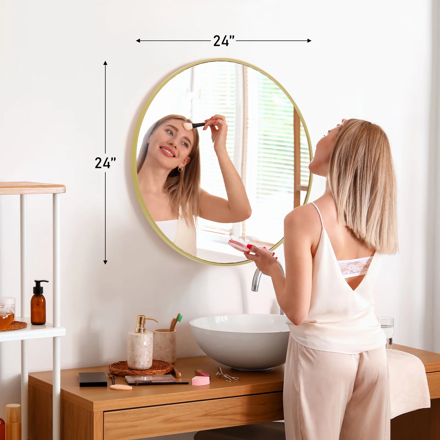 JHK Modern Round Vanity Mirror Metal Frame For Home Decor