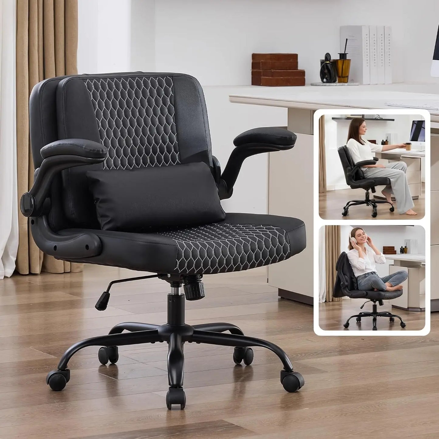 TCGBKAF Ergonomic Office Chair With Flip Backrest And PU Leather