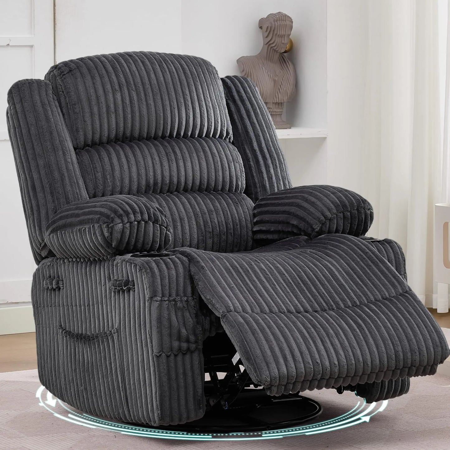 HiMISS 360 Swivel Rocking Recliner Chair With Deep Corduroy Seat