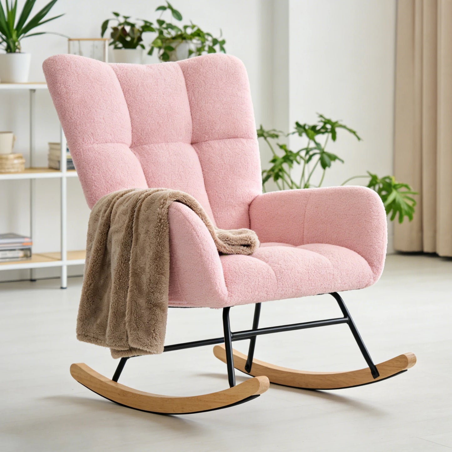 JHK Saucer Rocking Chair With High Backrest And Padded Seat