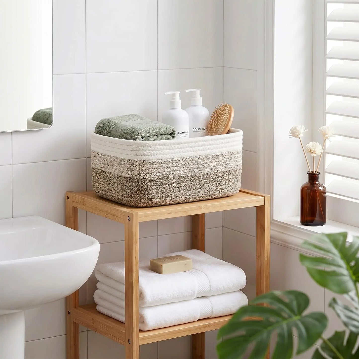 HiMISS Cotton Rope Woven Storage Baskets Shelf Organizer