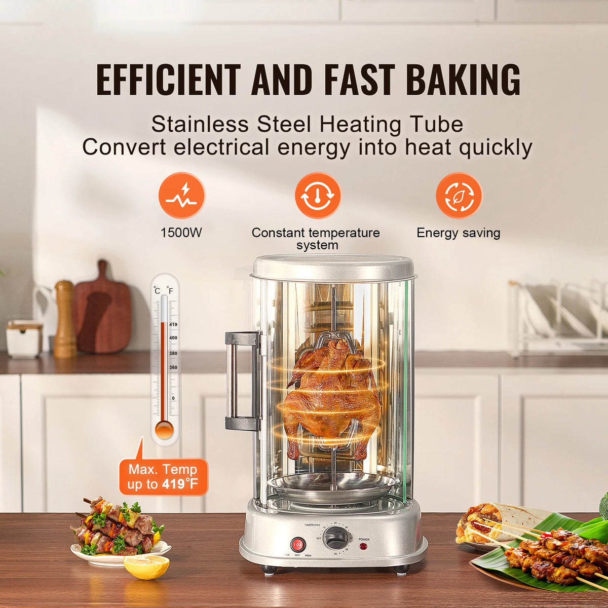SucceBuy Electric Vertical Shawarma Grill With Rotisserie Cooker