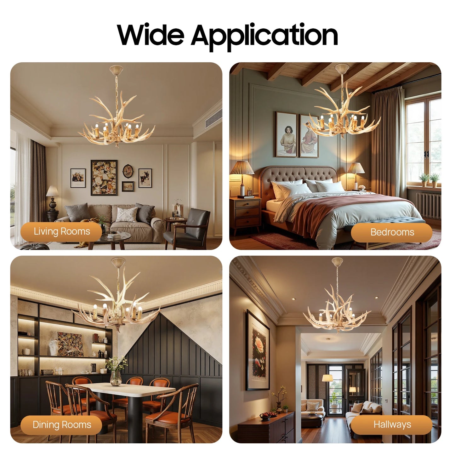 Retro Deer Antler Six Light Pendant Ceiling Fixture
