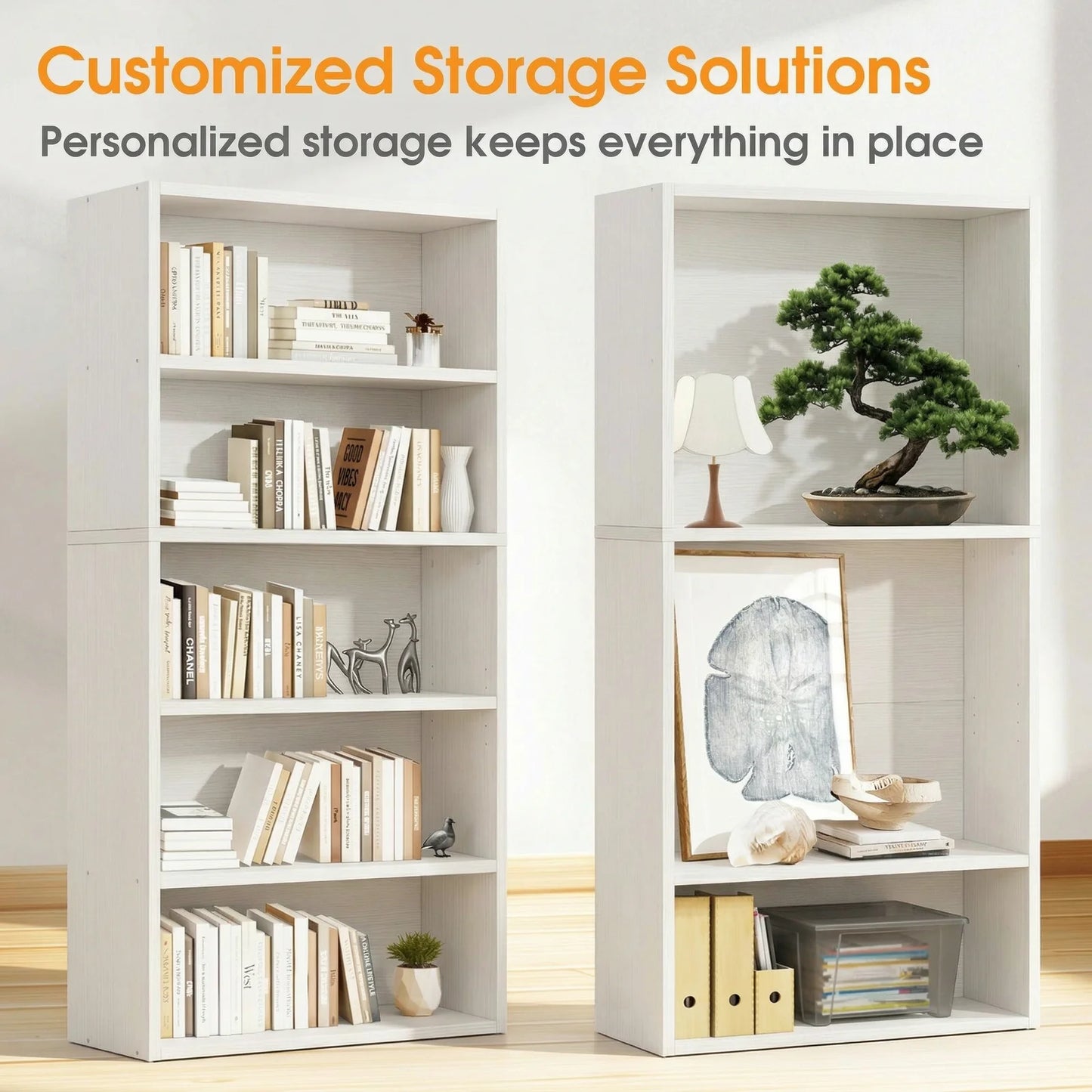 MCQ Five Tier Free Standing Wooden Bookshelf With Storage
