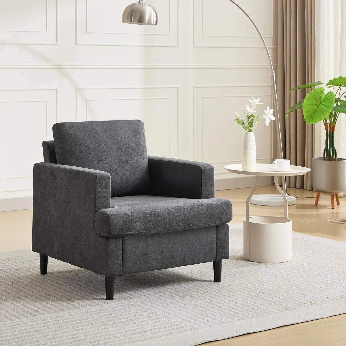 HiMISS Linen Upholstered Accent Chair With Solid Wood Legs