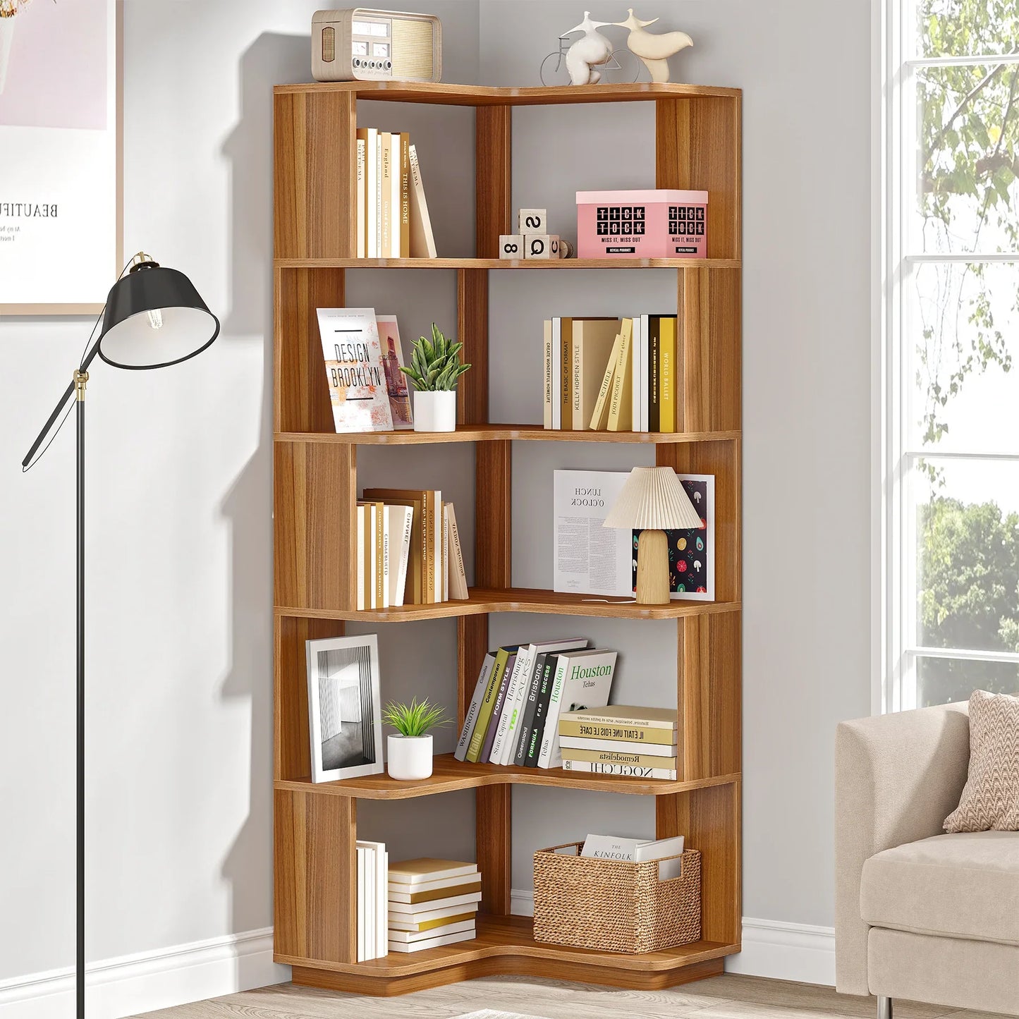 Tribesigns 6 Tier Industrial Corner Bookshelf With Anti Drop Panel