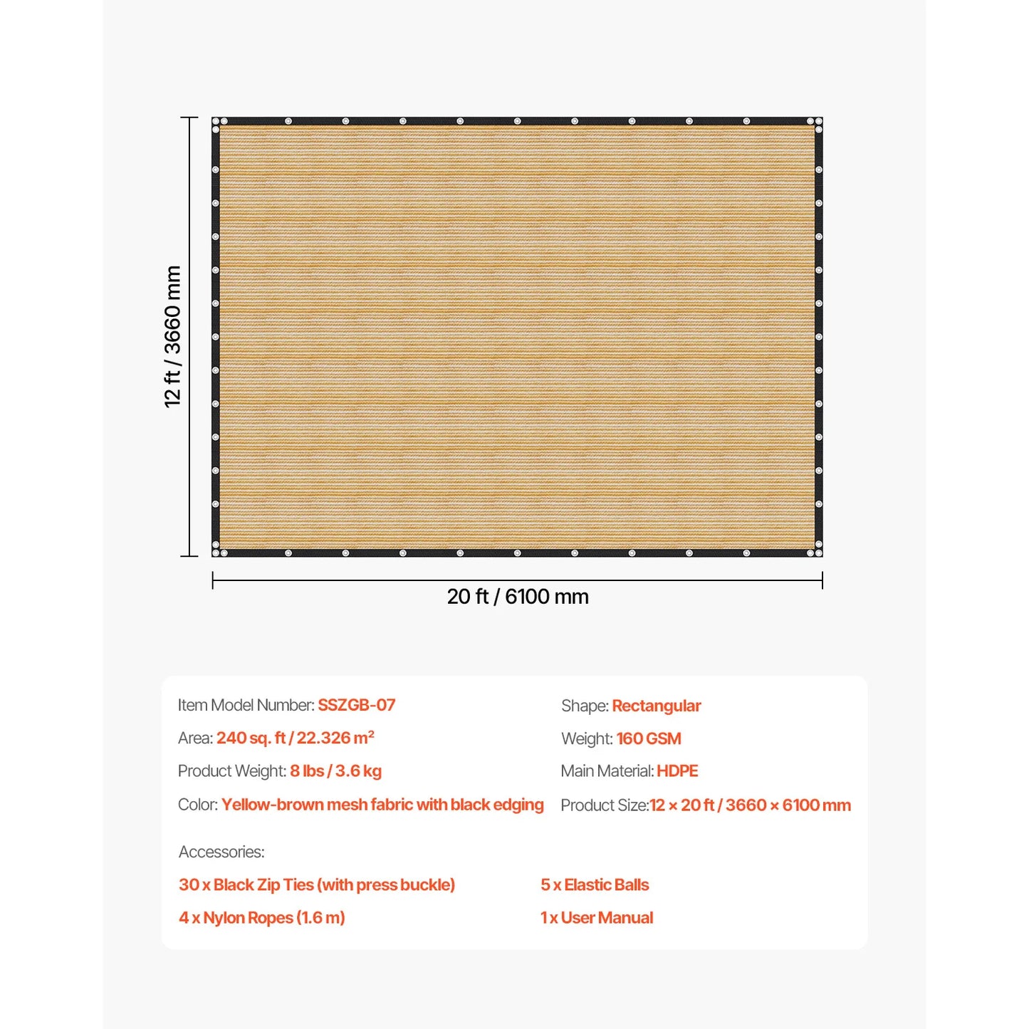 SucceBuy HDPE Shade Cloth Pergola Privacy Screen 140 GSM Outdoor