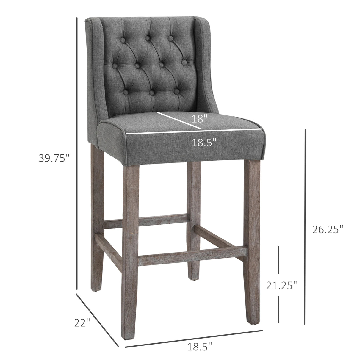 HOMCOM Tufted Wingback Counter Height Bar Stools With Wood Legs