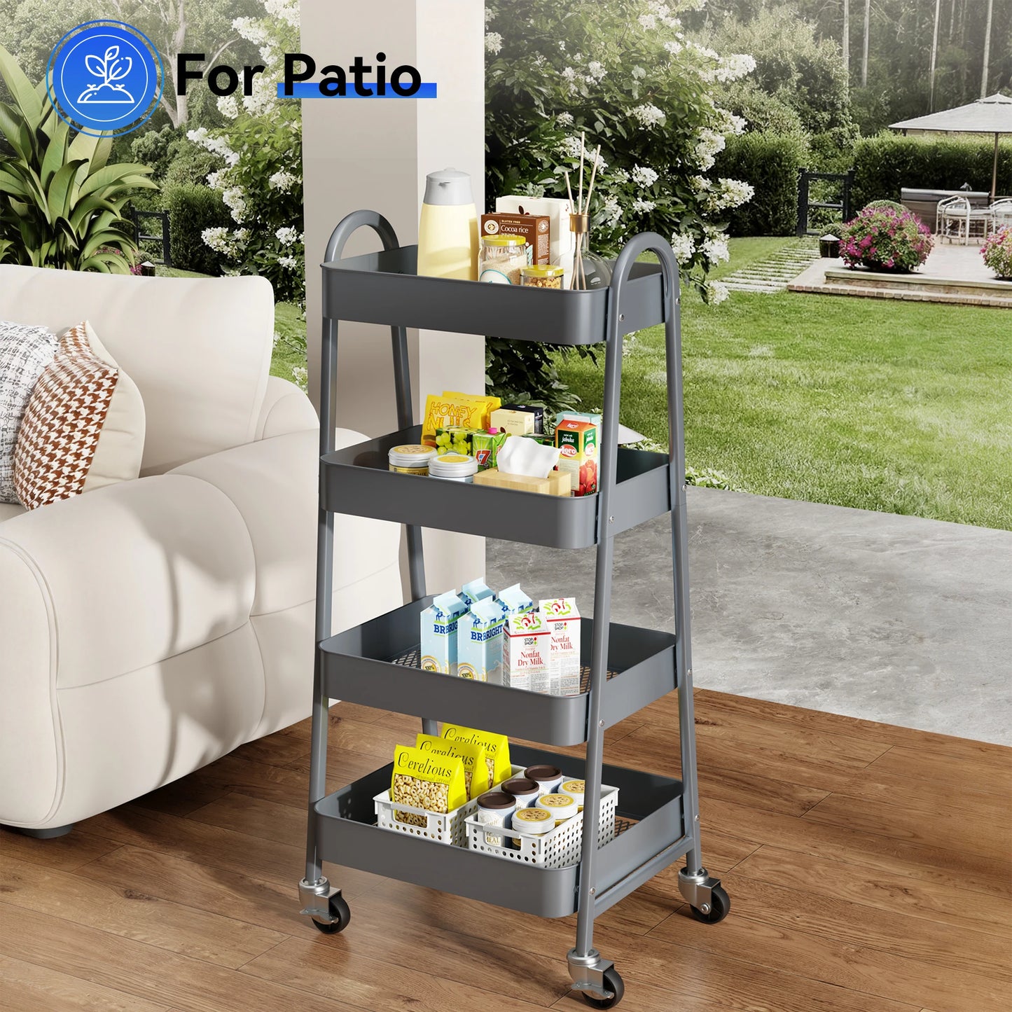 JHK Durable Metal Kitchen Storage Cart With Lockable Wheels