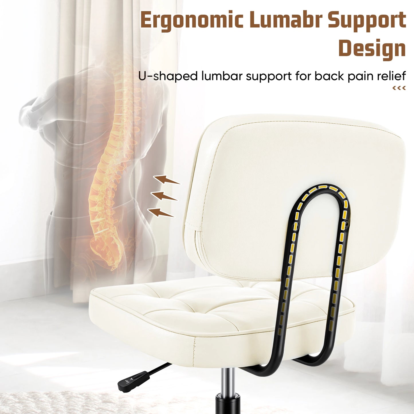 JHK Armless PU Leather Ergonomic Office Chair With Lumbar Support