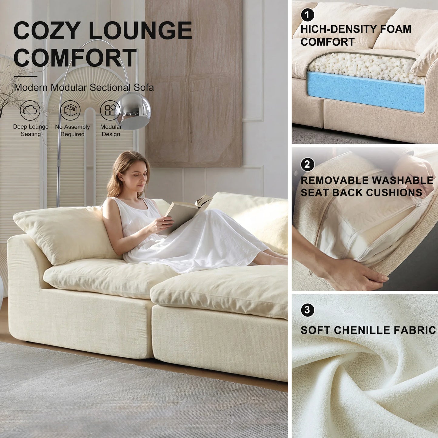 Yeflixvrau Modern Modular Sectional Sofa With Removable Cushions