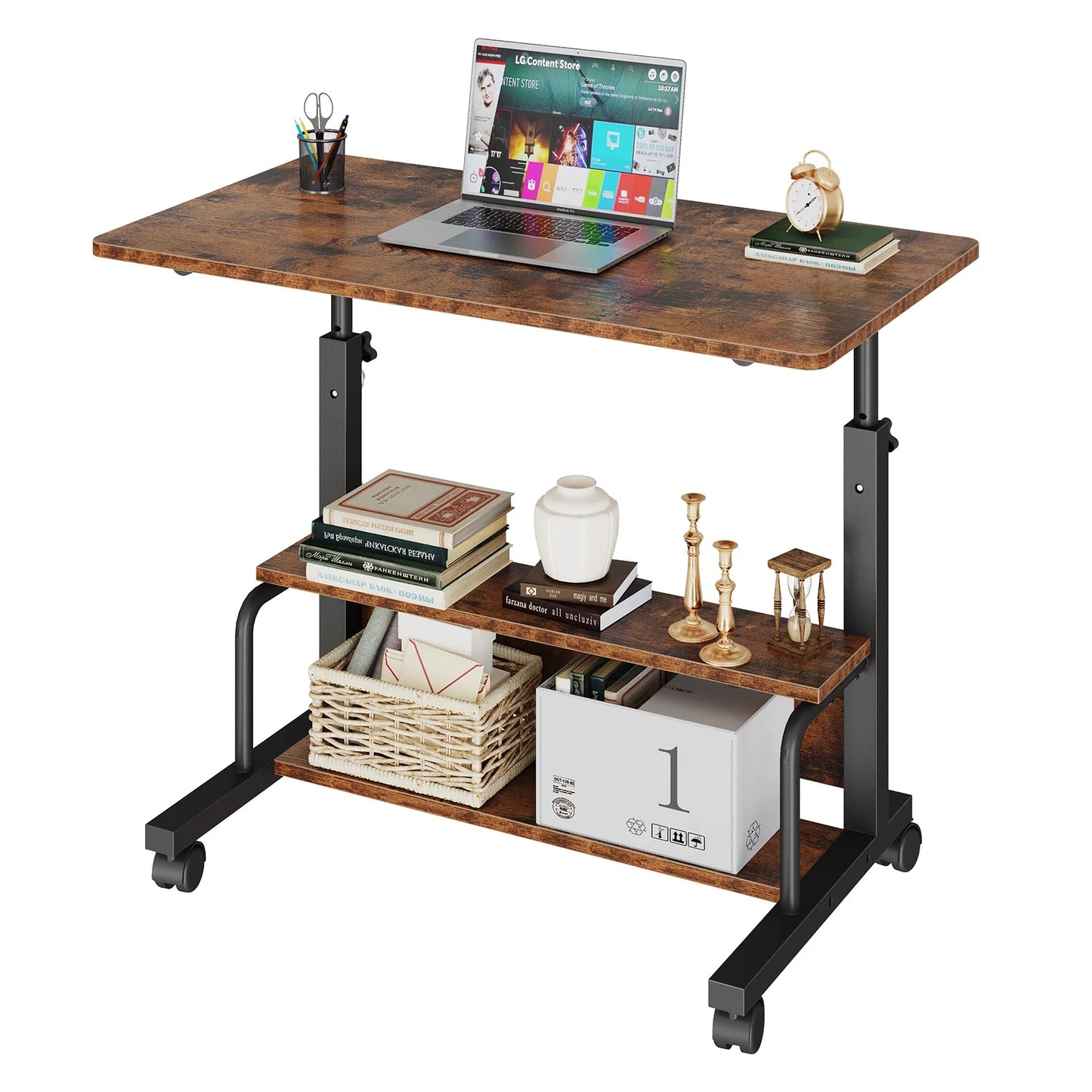 JHK Adjustable Height Mobile Standing Desk With Metal Frame