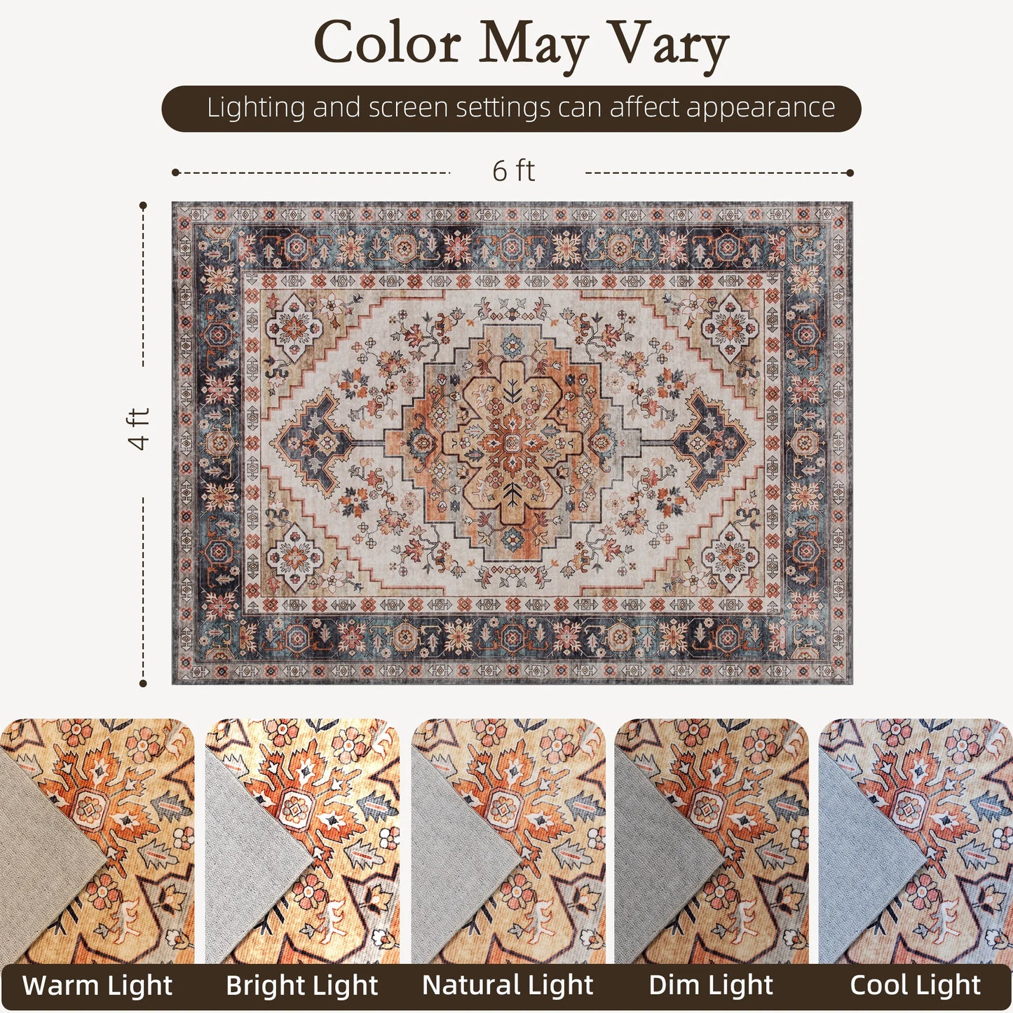 Machine Washable Vintage Oriental Medallion Polyester Floor Mat