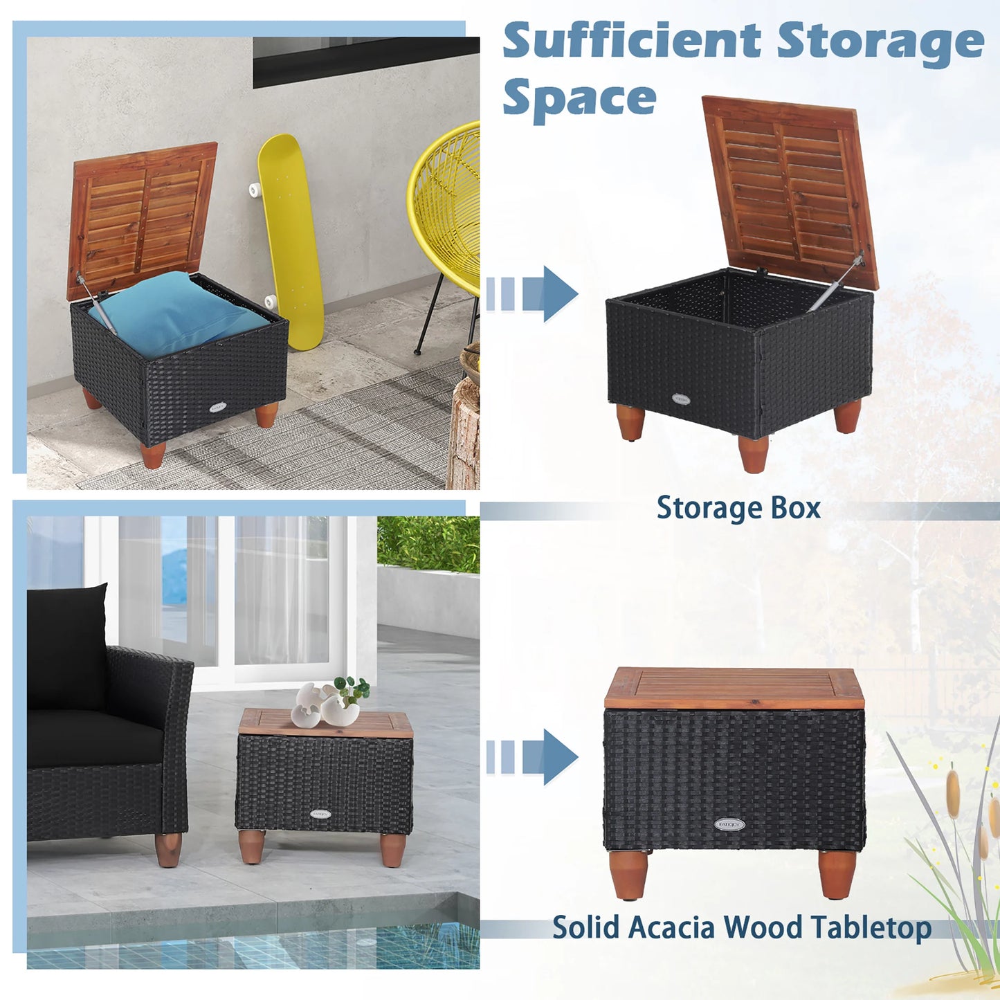 Homasis 3 Piece Patio Rattan Sofa Set With Storage Table