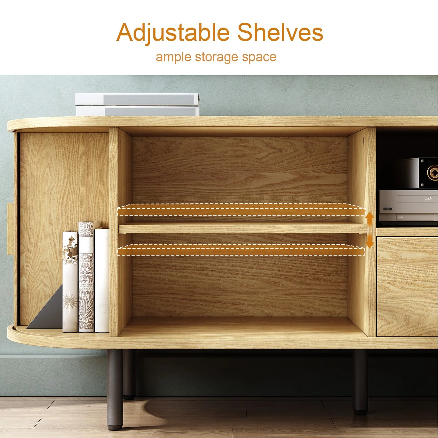 Onbrill Modern TV Stand With Drawer And Adjustable Shelves