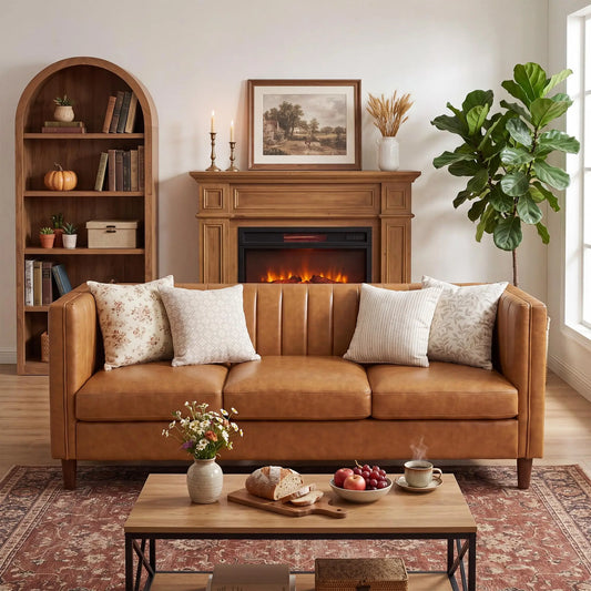HiMISS Mid Century Modern Faux Leather Sofa With Wood Frame
